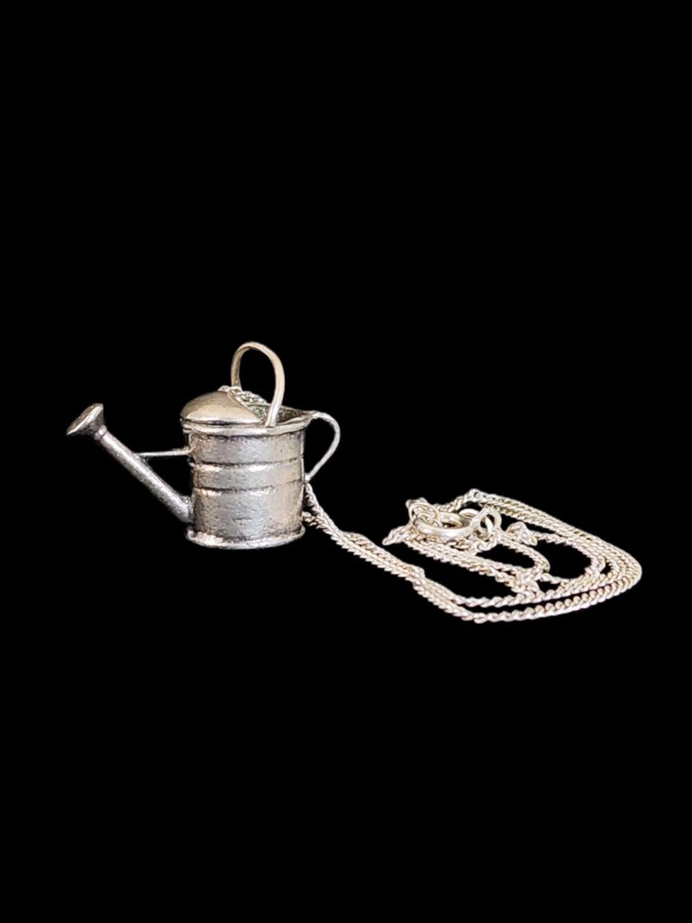 VTG 80s 925 Sterling Silver 3D Watering Can Pendant & 925 Chain Necklace 15.5"